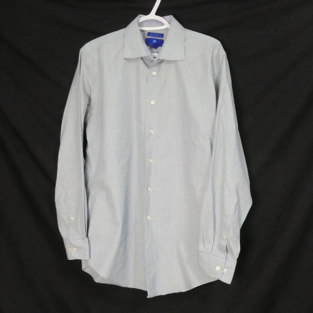 EGARA - Non Iron - Slim Fit | 16 34-35 | Light Blue & Yellow Striped Dress Shirt